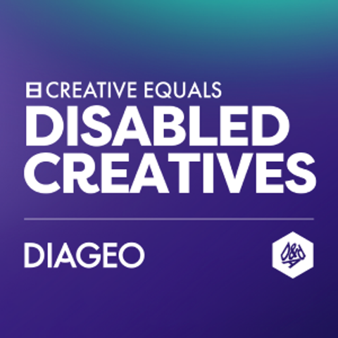 Creative Equals's Disabled Creatives scheme logo, white text on a blue background