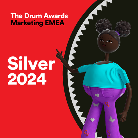 'The Drum Awards Marketing EMEA Silver 2024', next to one of the 4 female characters from Kotex: The Pack