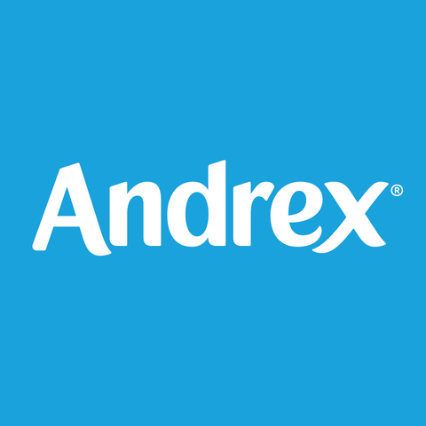 The Andrex logo, white text on a blue background