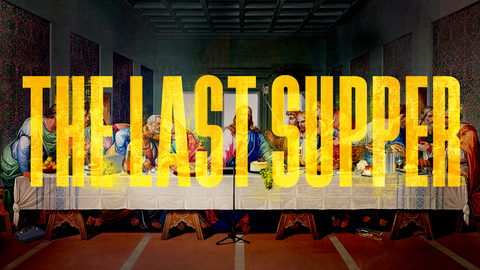 The headline graphic for Design Podge 2024, featuring the yellow text 'The Last Supper' over a recreated oil painting style image of the artwork 'The Last Supper', but containing modern gadgets