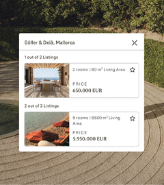 A pair of listings for an example property search in Mallorca on the Engel & Völkers website