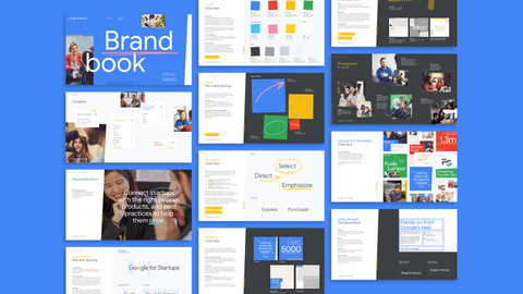 A collection of pages from the Brand book for Google for Startups