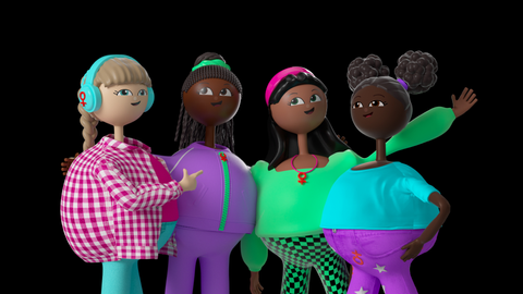 The 4 girls who are the characters of Kotex: The Pack embracing each other